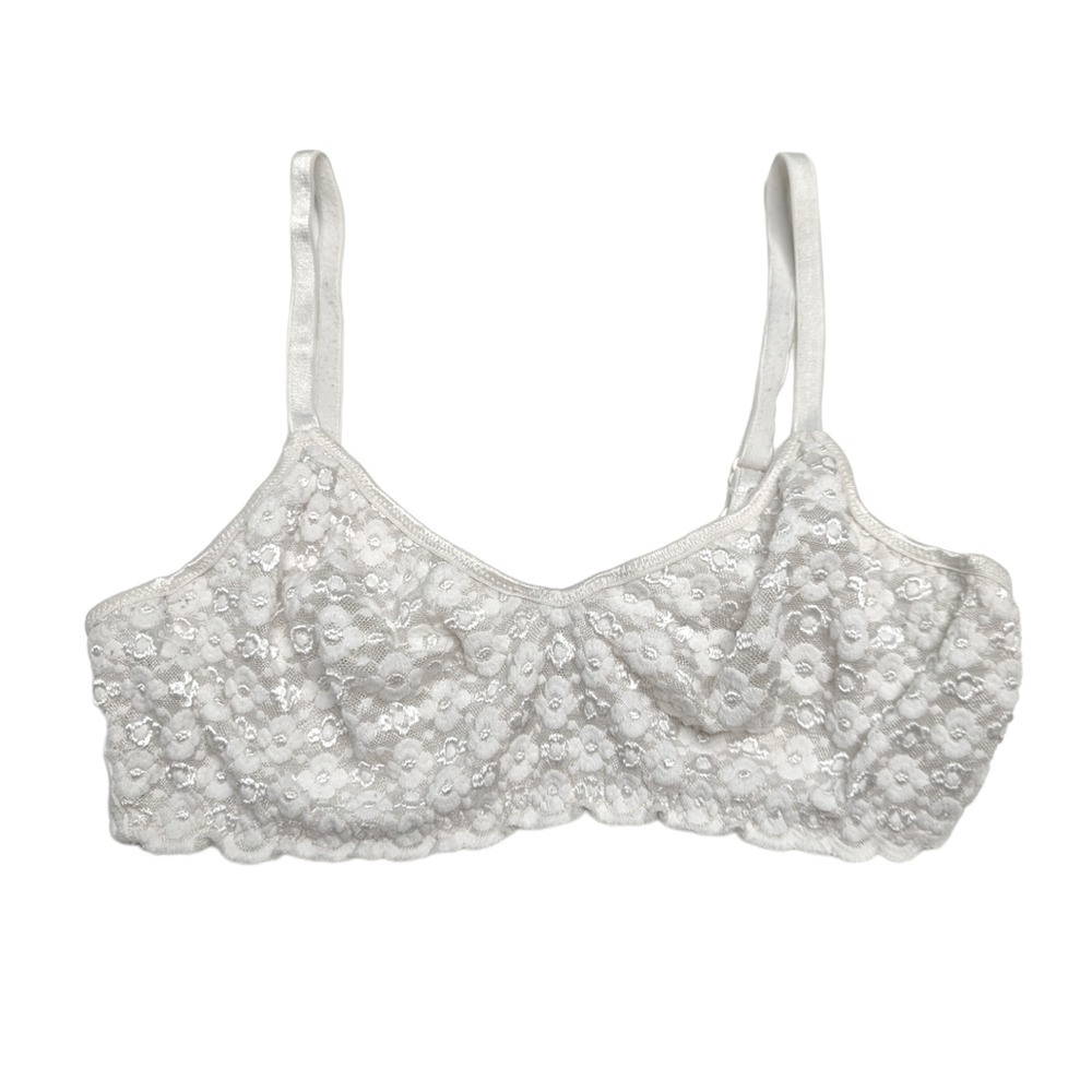 Vintage Olga White Floral Lace Mesh Underwire Bra 34B
